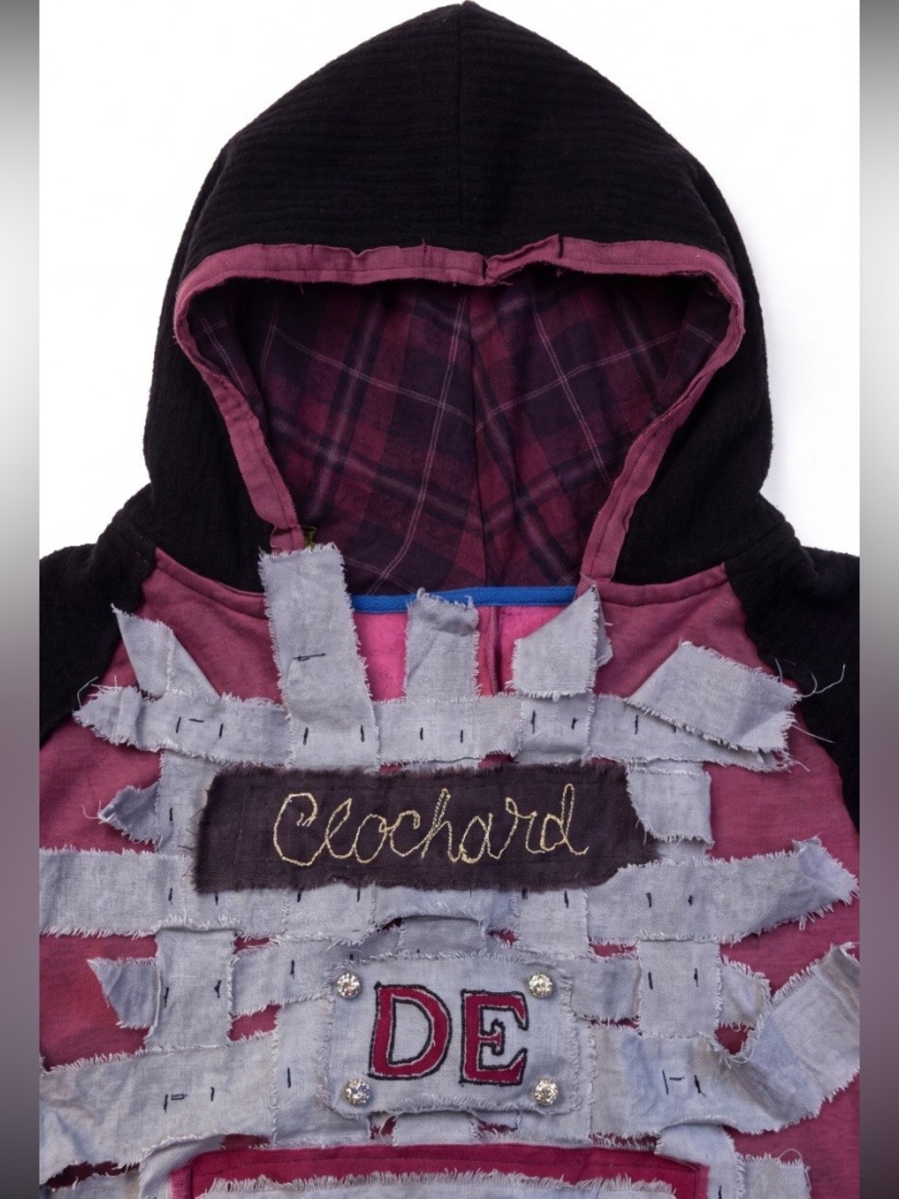 Hand Crafted Burgundy & Black Hooded Sweatshirt with 'De Luxe' Patch - Picture 7 of 11